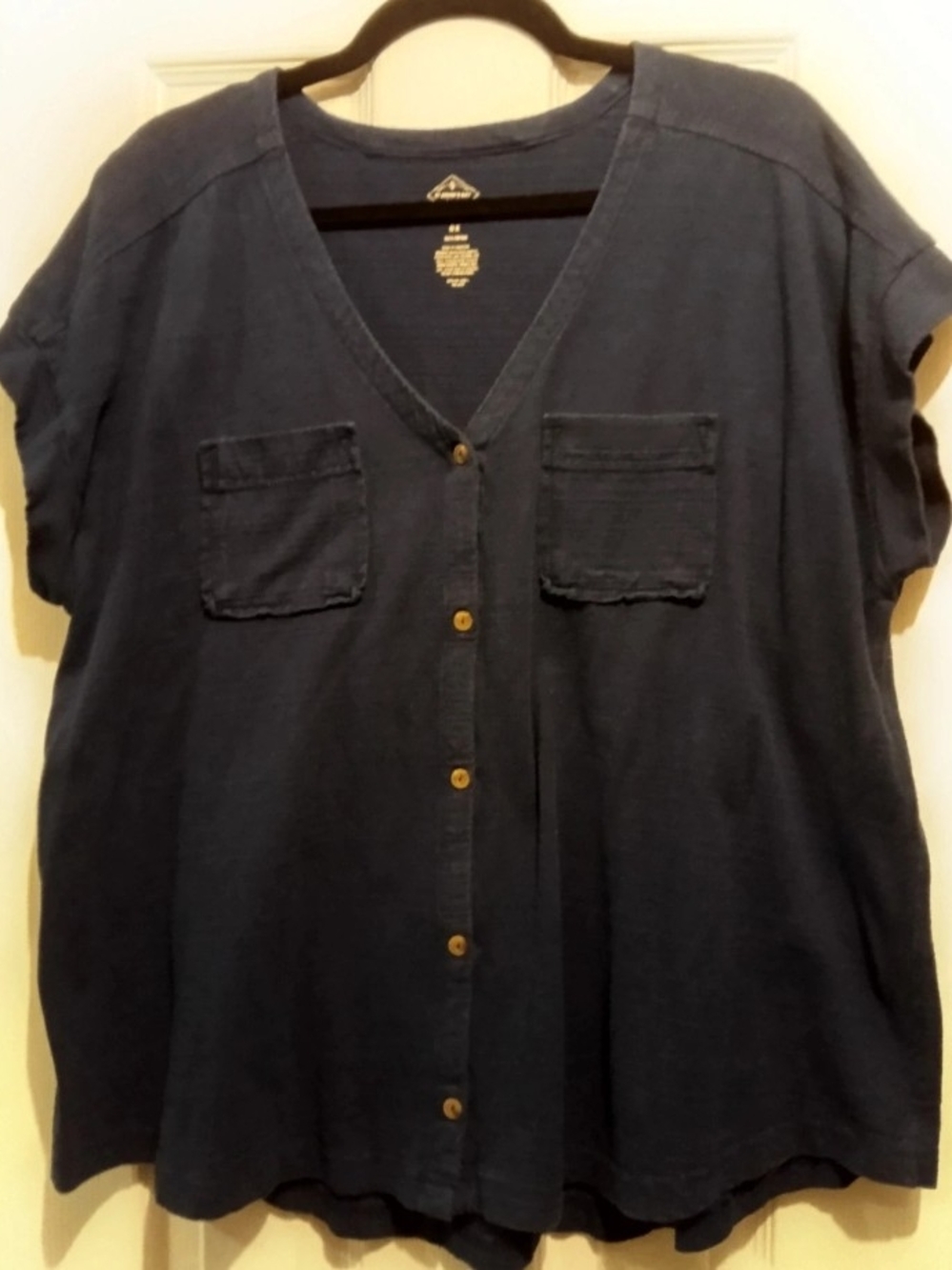 St. John's Bay Navy V-Neck Button-Front Women's Top